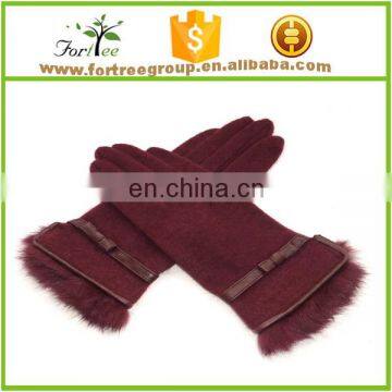 ladies fashion hand sewn goat gloves with rabit fur wrist