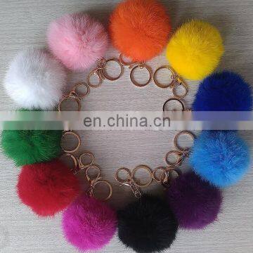 Factory wholesale fluffy and cute diameter 6 7 8 9 cm rabbit fur pom pom ball keychain