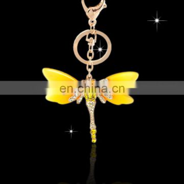 Wholesale Promotional cheap Fashion metal rhinestone insect dragonfly key ring MCA-0045