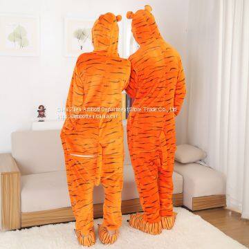 Tigger Cartoon Flannel Conjoined Polyester Couple Pajamas