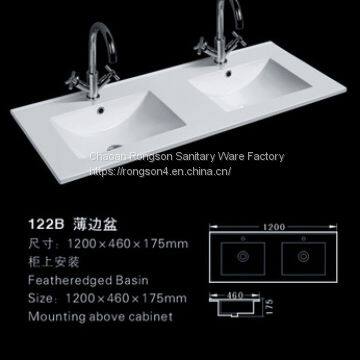 Bathroom ceramic white color double above cabinet luxury european rectangle top two hole wash basin