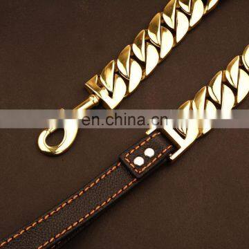 30mm Stainless Steel Chain Leather Traction Rope Large Bulldog Pet Leash photo-2