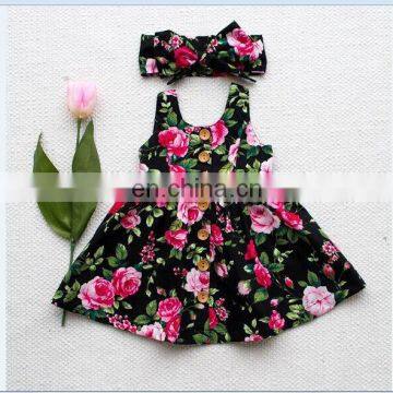 Boutique Cotton Children Dresses Cute Party Wear Flower Girl Dresses With Headband