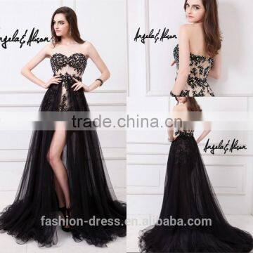 2014 Beautiful Black Tulle Evening Dresses Made In China