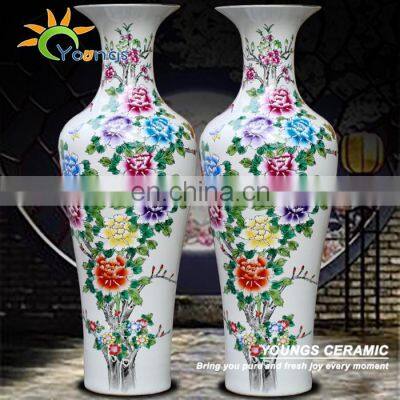 Luxury Antique H1m Large Hand Painted Peony Design Porcelain Ceramic Floor Vases