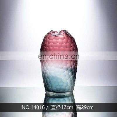 Decorative Modern Transparent Handmade Blue And Pink Color Pattern Glass Vase For Home Decoration photo-4