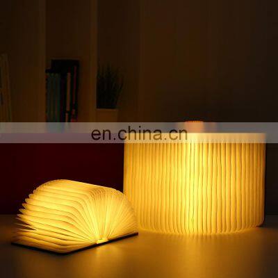 Portable 3 Colors Creative LED Book Night Light Wooden USB Rechargeable Magnetic Foldable Table Lamp