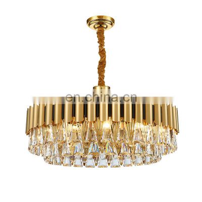 Fancy Decorative Hanging Light Golden Pendant Lamp Modern Stainless Steel For Living Room Hotel Lobby K9 Crystal Chandelier