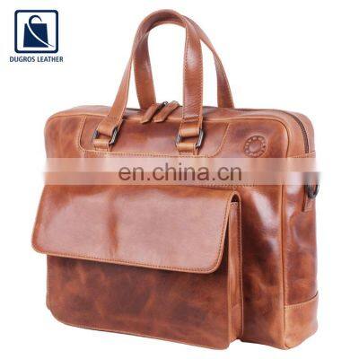 Vintage Style Attractive Pattern Cotton Lining Material Genuine Leather Laptop Bag for Sale