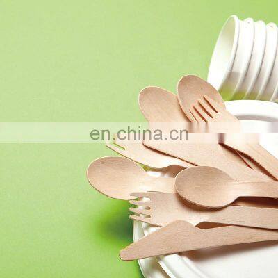 Yada 185mm Natural Biodegradable Bulk Birch Wooden Spoon/Fork/Knife Disposable Wooden Cutlery Kit photo-3