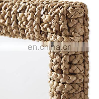 New Arrival Braided Water Hyacinth Mirror on Wood Frame Boho Straw Wall Vintage Decoration High Quality Vietnam Supplier