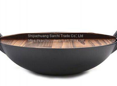 14 Inch Pre-Seasoned Big Chinese Cooking Cast Iron Wok Black photo-2
