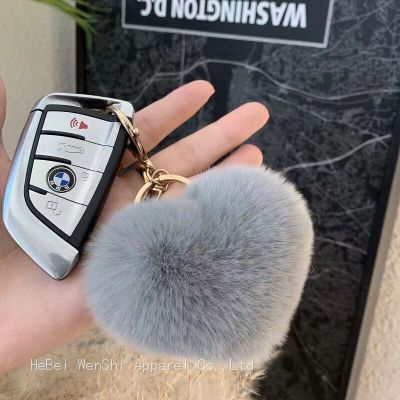 60Cute fashion Love hairball keychain Student bag hanging Plush car key chain Friend gift