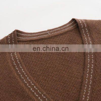 Custom Manufacturer's 100% Cashmere Deep V-Neck Cardigan Sweater for Women Knitted Casual Style for Winter With Front Logo photo-3