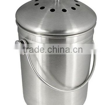 Hot saling 1 gallon Polishing plan surface Kitchen Stainless steel compost bin, compost pail with lid and carbon