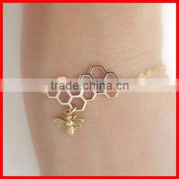Gold plated high quality 925 sterling silver honeycomb bee bracelet