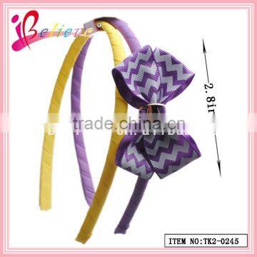 Friendly material kids headband wave pattern grosgrain ribbon bow hairband (TK2-0245)