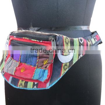 Colorful Multi-pocket cotton portable travel waist bag money belt for sale