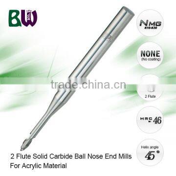 Solid Carbide 2 Flute Acrylic Ball Nose End Mills For Cutting Acrylic