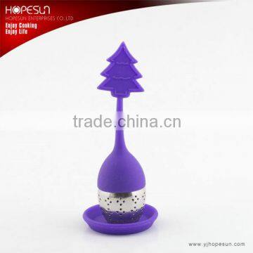 Christmas tree design silicone tea strainer with saucer/tea accessories