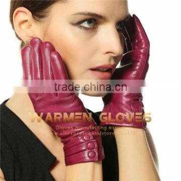 touch screen ladies leather gloves with button