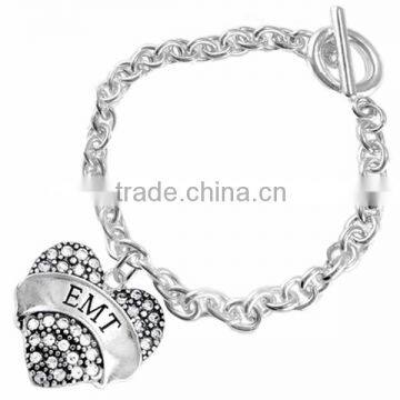 Genuine Austrian Clear Crystal Registered Nurse "ETM" Charm Chain Link Bracelet photo-3
