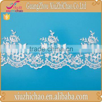 11333-162-1(0.7) Flower pattern french popular organza embroidered white lace trim for bridal veil