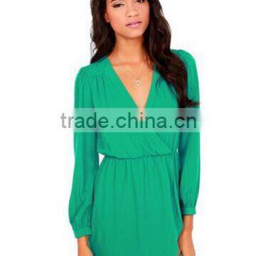 Hot Selling Summer Women V Neck Long Sleeve Casual Dress/ photo-3