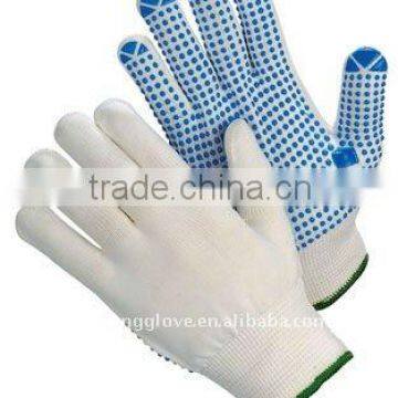 bleached knitted glove ,pvc dotted working gloves