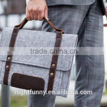 Grey Felt MacBook Pro Case with extra pocket and leather handle. Leather Cover for MacBook 15" PRO