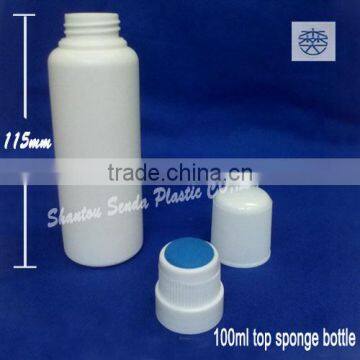 screen printing pharmaceutical bottle, blue sponge top bottle 100ml plastic bottle for liquid medicine packaging