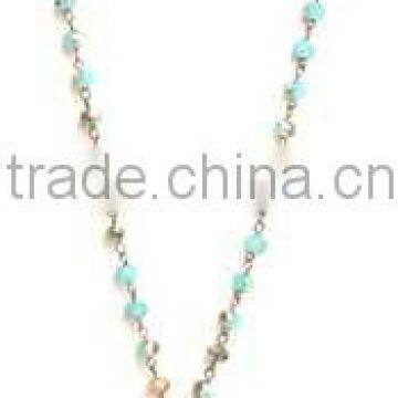 Mint Green Color Hollow Out Druzy Stone Pendant Crystal Beads Chain Necklace