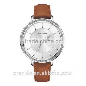 Colorful women vintage Genuine leather wrist watch with alloy Diamond case