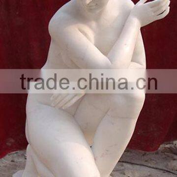 Sitting Marble Nude Woman Statue White Marble Hand Sculpture Carving Stone