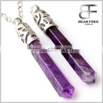 Natural Amethyst Crystal Reiki Healing Bead Pendant Pendulum Hexagonal Necklace Pendant