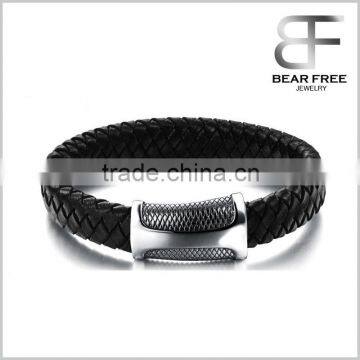 Cool Stainless Steel Leather Magnetic Men Cuff Bangle Bracelet Fashion Jewelery