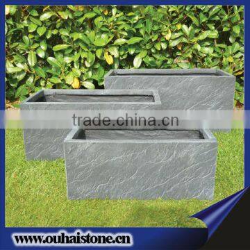 2014 latest design rectangle black slate stone hot sale plant pots