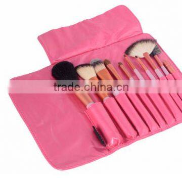 pink 10pcs essential makeup brush set leather case