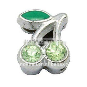 Alloy Rhinestone Slide Charms, Hair Band Decoration, Cherry, PaleGreen and Green, 8.7x11x4.6mm, hole: 1.7x8mm(ALRI-Q141-3)