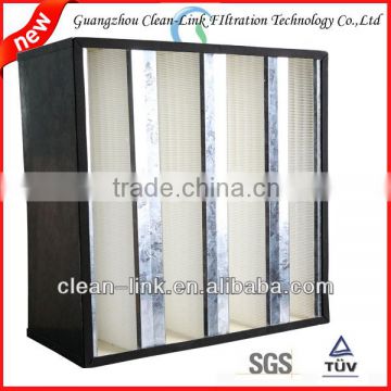 V bank high efficient fibregalss Galvanization frame HVAC system combined HEPA filter