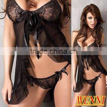 Women Lady Lace Babydoll Lingerie Open Bra Crotch Pink SEXY Underwear