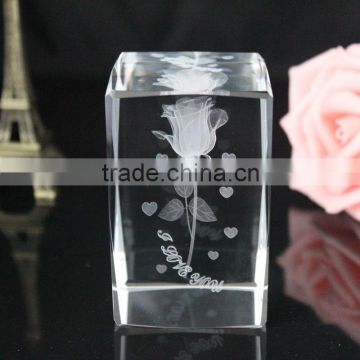 Beautiful crystal 3d laser engraving glass block for wedding door gifts