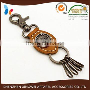 custom genuine leather keychain with metal snap hook