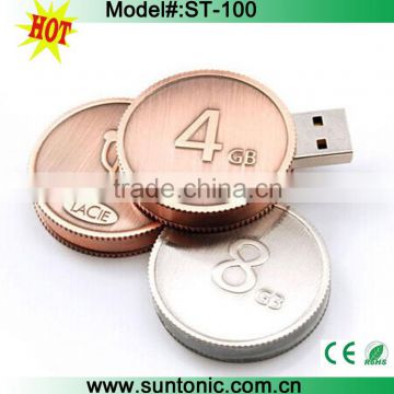 Coin round Metal USB flash drivers in 1G/2G/4G/8G/16G with logo for corporate gift