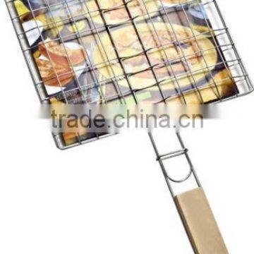 Wood Handle Square Disposable BBQ Grill Grates Wire Mesh 21.5x19cm
