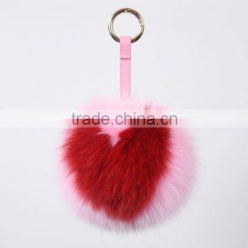 Genuine Fox Fur Pom Poms Newest Design Bag Charm heart pattern fox fur pompoms keychain KZ160058                        
                                                Quality Choice