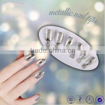 Wholesale metallic designated artificial nail art tips pre design full cover color manicure fake nail tips 12 pcs/box