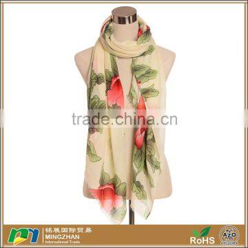 Fashion women's off-white soft cotton pretty floral print twill silk viscose scarf