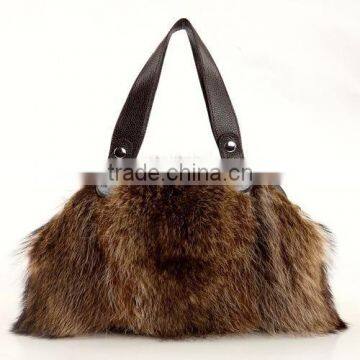 2016/2017 New Collection Genuine Cow Leather Bag with Raccoon Fur for Fashionable Ladies with Competitve Price Fur Bag