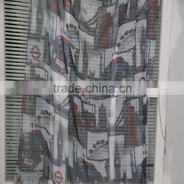 Unique Europe City Design 100% Polyester Woven Printed Voile Sheer Curtain Fabric